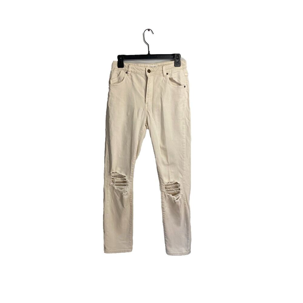 Rollas Miller Mid‎ Rise Slim Fit Denim Jeans Off White Distressed Size 28